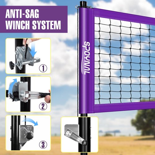 Outdoor Portable Volleyball Net Set with Adjustable Height Steel Poles, Volleyball, Anti-sag Winch System, Pump, Boundary Line, and Carry Bag for Backyard, Beach, Lawn