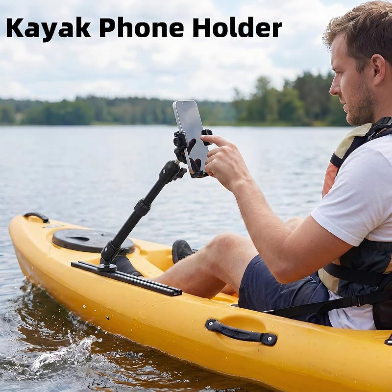 Kayak Phone Holder with Vibration Dampener & 11.5"-17" Aluminum Telescopic Arm, 1" Track Ball Base, 360° Rotation, Camera-Friendly