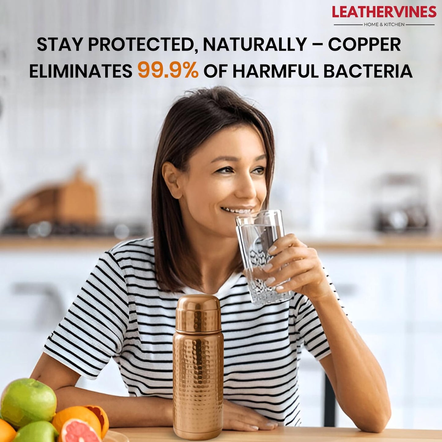 100% Pure Copper Water Bottle for Drinking 2L with Lid| Leak Proof Ayurvedic Vessel to Support Digestion, Immunity | Lightweight, Eco-Friendly, Perfect For Travel, Best Gift for Wellness Lovers
