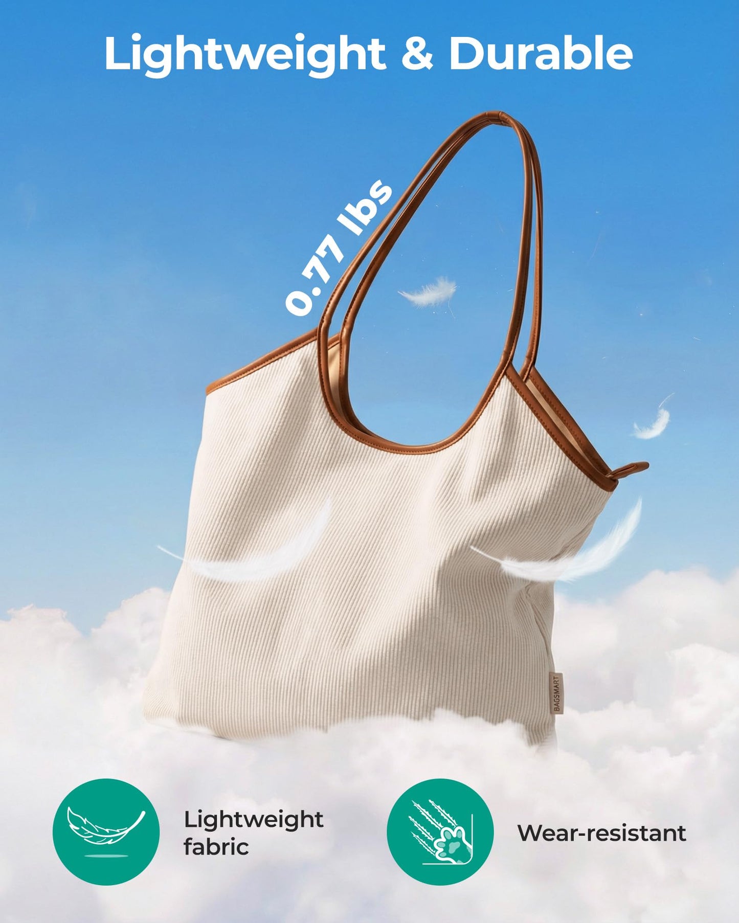 BAGSMRT Corduroy Tote Bag for Women Beach Bag with Zipper Casual Shoulder Bag Lightweight Travel Tote Hobo Handbag Tan Brown