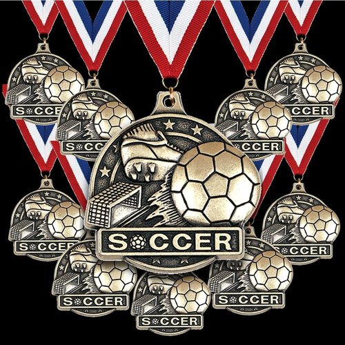 Soccer Medals 10 Pack, 2" Gold Soccer Team Medal Awards
