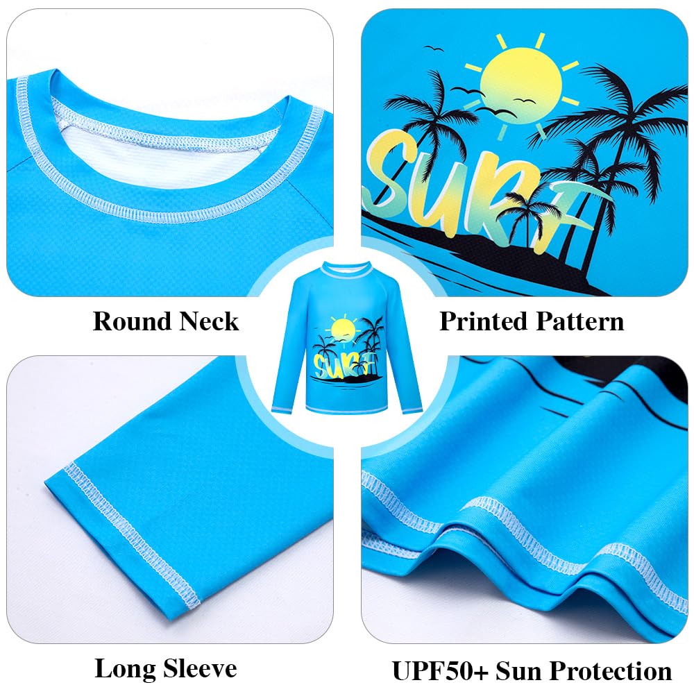 Belovance Boys Two Piece Rash Guard Swim Set Kids Long Sleeve Bathing Suit Swimwear Shirt with Trunks Swimming Suits Surfing Beach Clothes Quick Dry Size 6 7 Blue Yellow