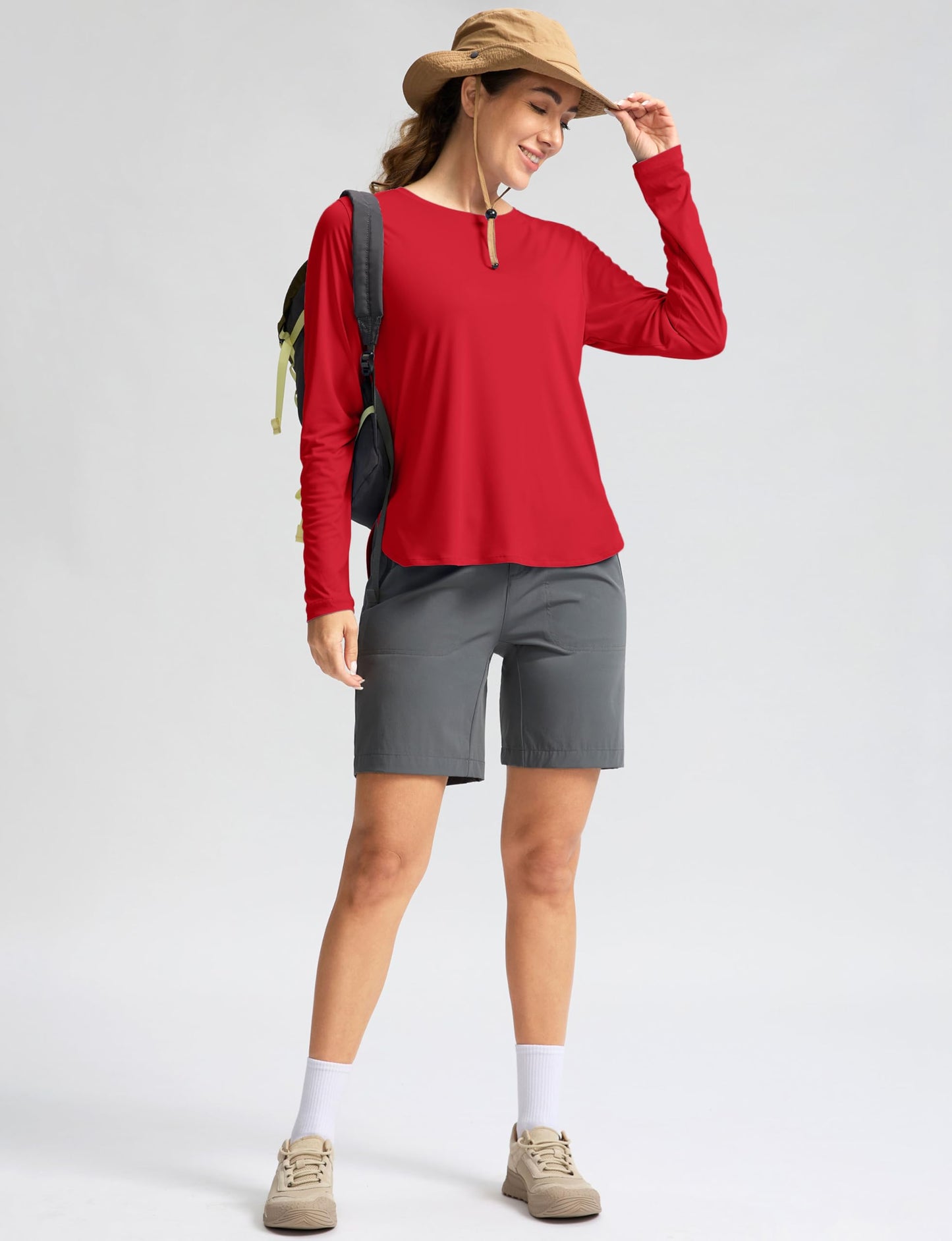 Women's Sun Shirts UPF 50+ Long Sleeve UV Protection Shirt Lightweight Quick Dry Workout Hiking Tops for Women(Red,XL)