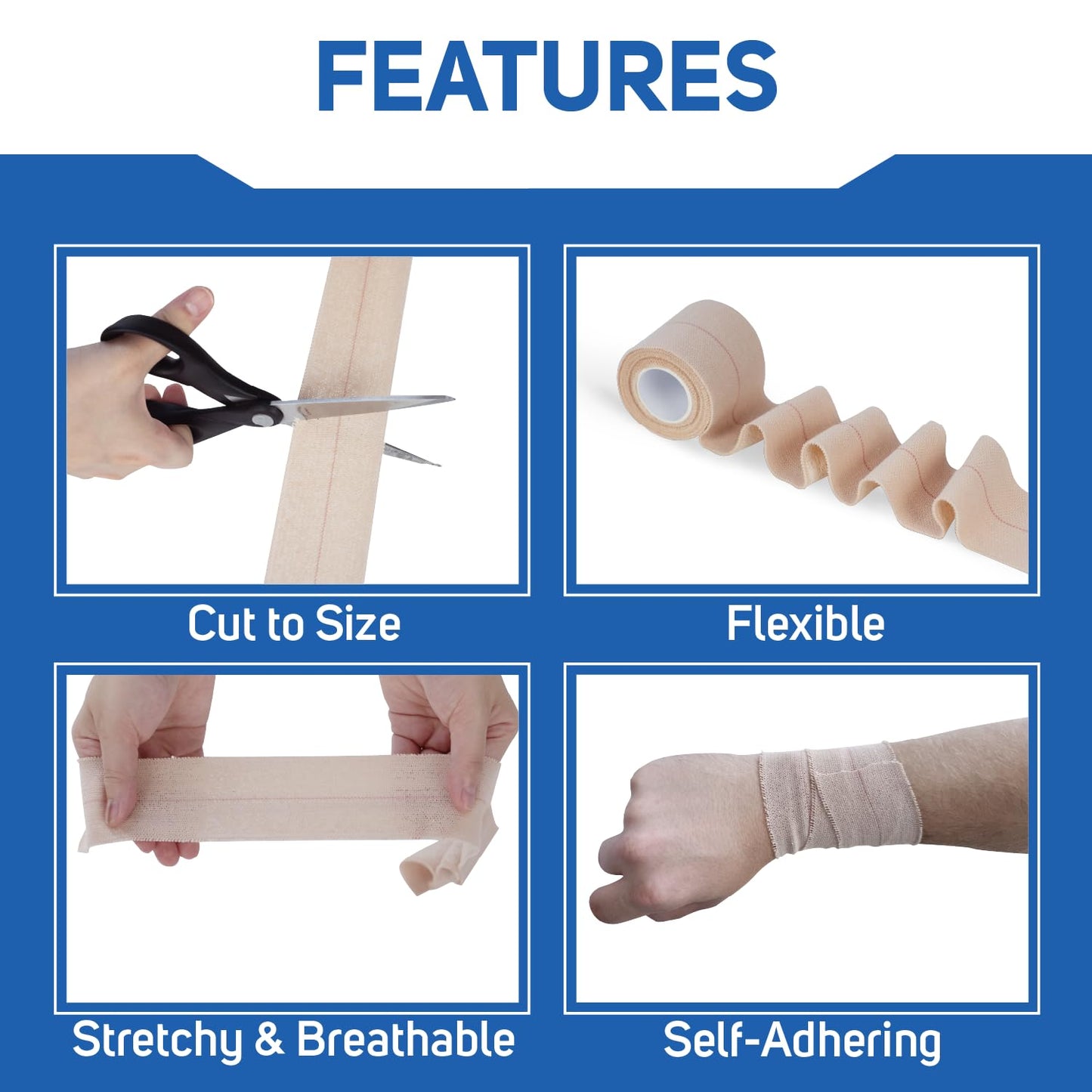 Care Science High Performance Elastic Self Adhesive Bandage Wrap Tape 2in x 2.5yds 4ct | Ideal for First Aid, Securing Bandages, Dressings, and Other Medical Devices