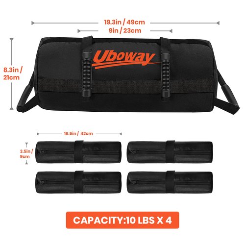 Uboway Workout Sandbag with Handles: Heavy Duty Sandbag Trainer with 6 Rubber Handles Work Out Equipment for Home Gym 40 lbs Adjustable Crossfit Sand Bags Weights Fitness