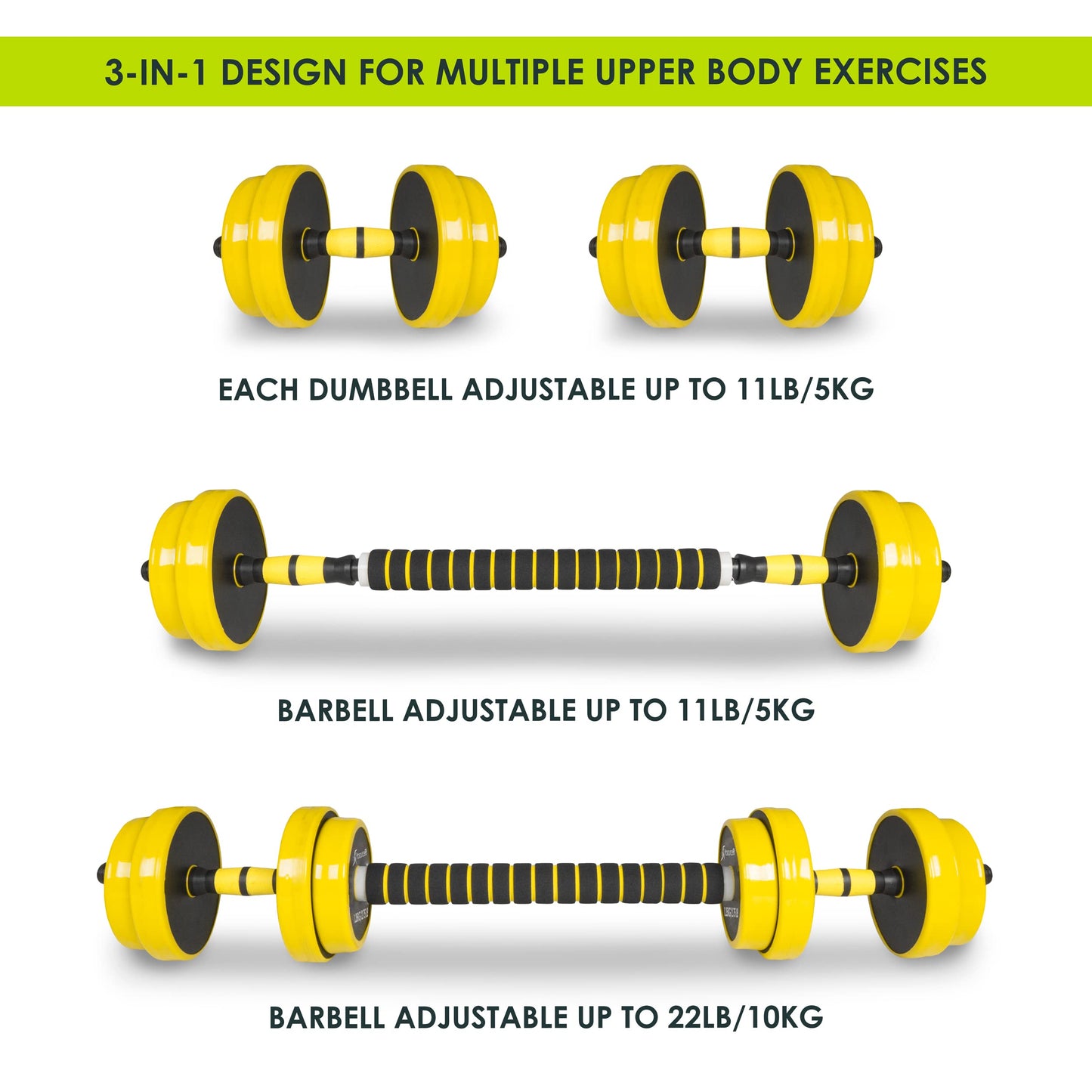 ProsourceFit Adjustable Dumbbell & Barbell Weight Set, 2-in-1 Free Weights Available 33Lbs, Home Gym Equipment