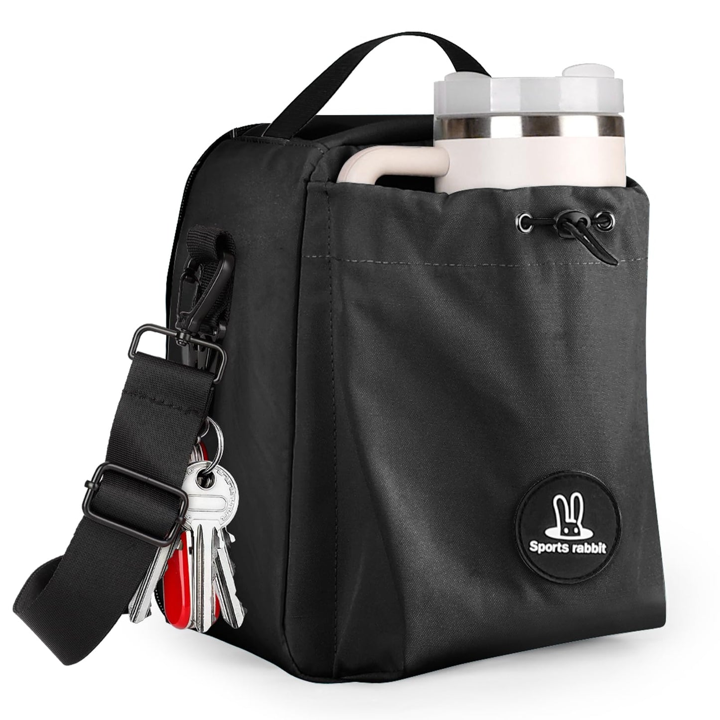 Sports Rabbit Insulated Lunch Bag for Men & Women – Lunch Bag with Water Bottle Holder, Compatible with Owala & 40/30oz Stanley Cups, Adjustable Crossbody Strap – Ideal for Work Travel Picnics (Black)