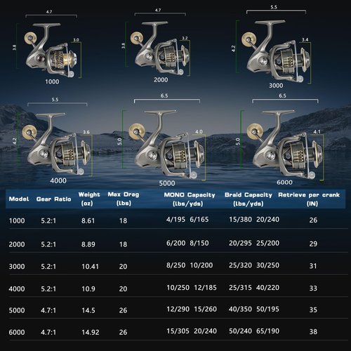 Accuretta TGR Spinning Reel,Smooth 13+1BB Fishing Reels,Up to 22LBs Max Drag,5.2:1/4.7:1 Gear Ratio,CNC Aluminum Spool, Lightweight Graphite Body Spinning Fishing Reels for Freshwater,1000-6000 Series