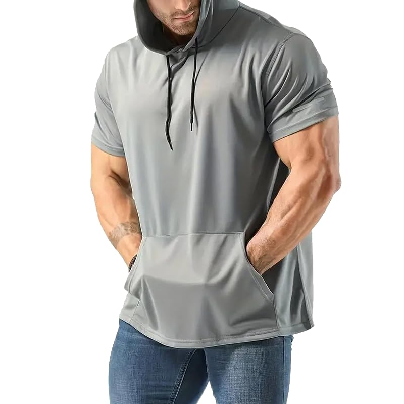 Frueo Men’s 0550 Black/Gray Navy 4X-Large Quick-Dry Mesh Hooded Workout Shirt