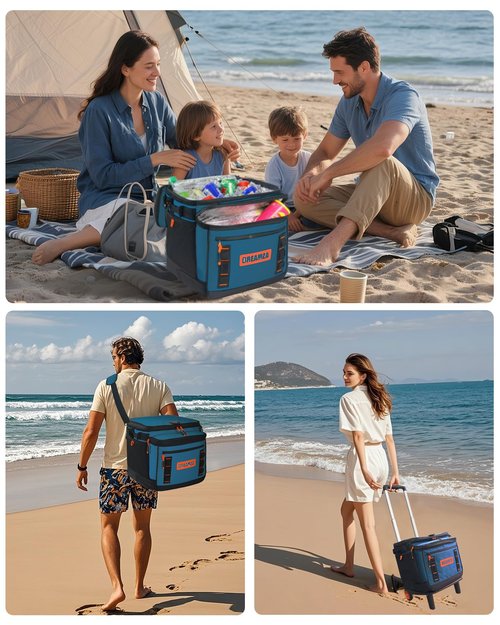 Dreamza Soft Cooler with Wheels, 60-Can Wheeled Cooler with Handle, Leak Proof Rolling Cooler Insulated Bag with All-Terrain Cart, Collapsible Rolling Ice Chest for Beach Picnic Camping Grocery