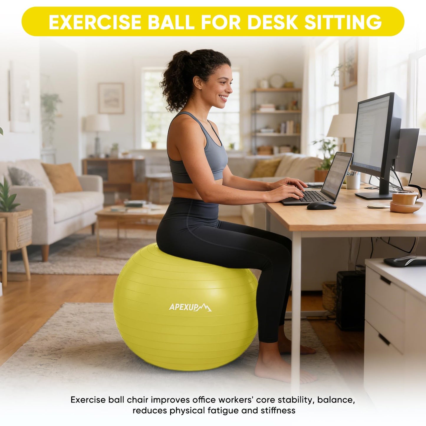 APEXUP Yoga Ball, 660 lbs Anti-Burst Exercise Ball with Pump, 5 Sizes