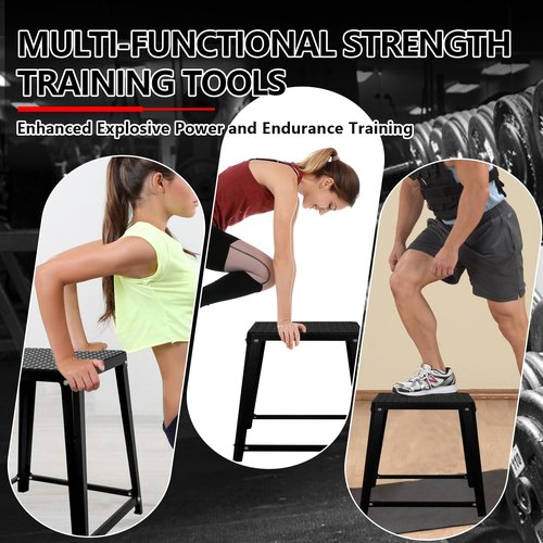 FORJAMINT Plyometric Jump Box Set,12/18/24 Inch Anti-slip Jump Box Exercise,Black Plyo Box,Steel Step Up Box for Workout,Fitness Step Up Box Jumps for Home Gym Training, SX58-B