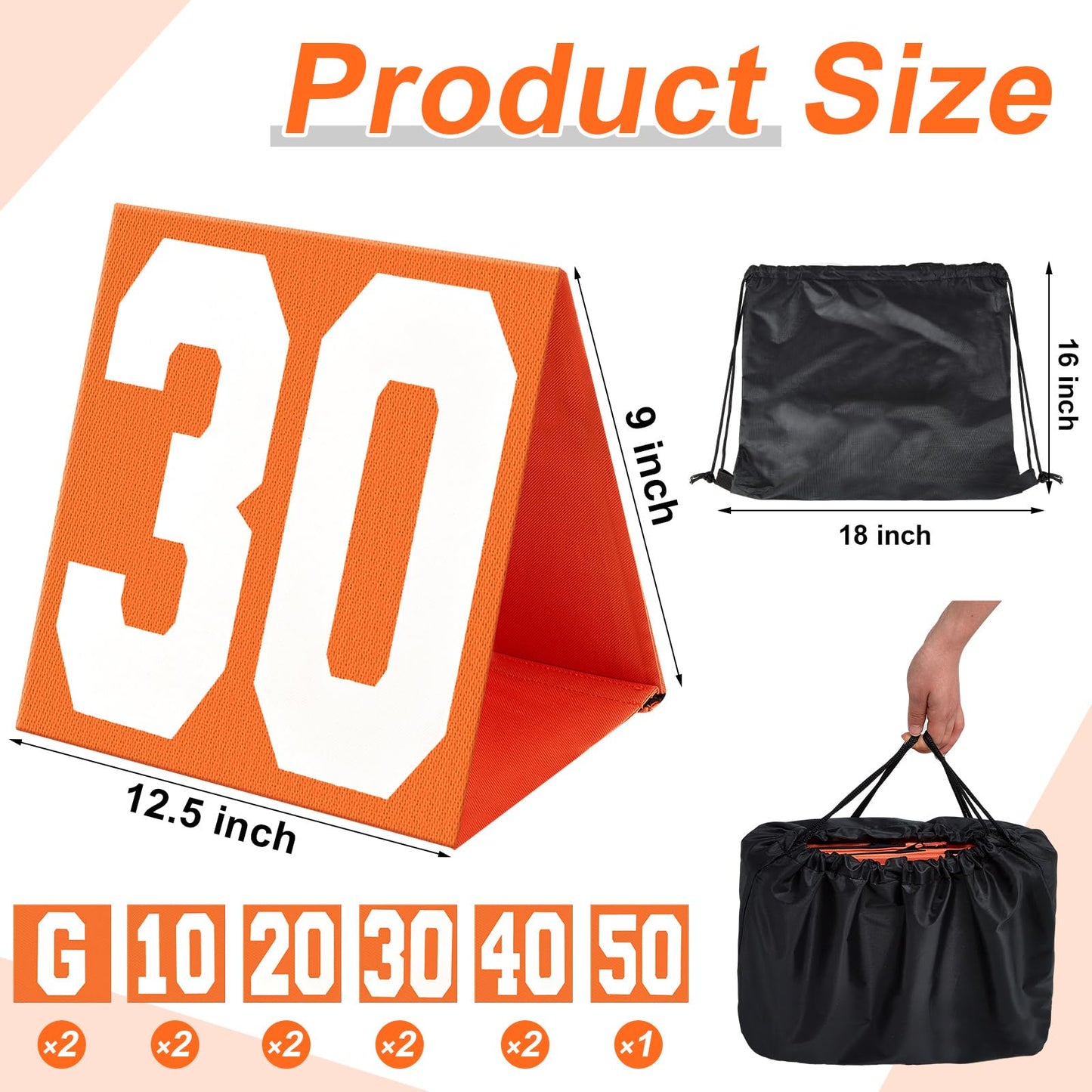 Liliful 11 Pcs Football Yard Markers High Visibility Field Yard Line Markers 12.5 Inch Portable Weighted Yardage Marking with Carry Bag for Sports Game Training (G,10,20,30,40,50,Orange)