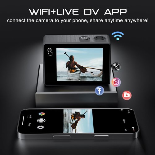 Apexcam Action Camera 4K Touch Screen, 131FT Waterproof Camera Underwater, 60FPS 64MP Sports Camera Helmet for Vlog, 170 ° WiFi Camcorder, 8X Zoom, Remote Control, 64GB Card,Mount Accessories