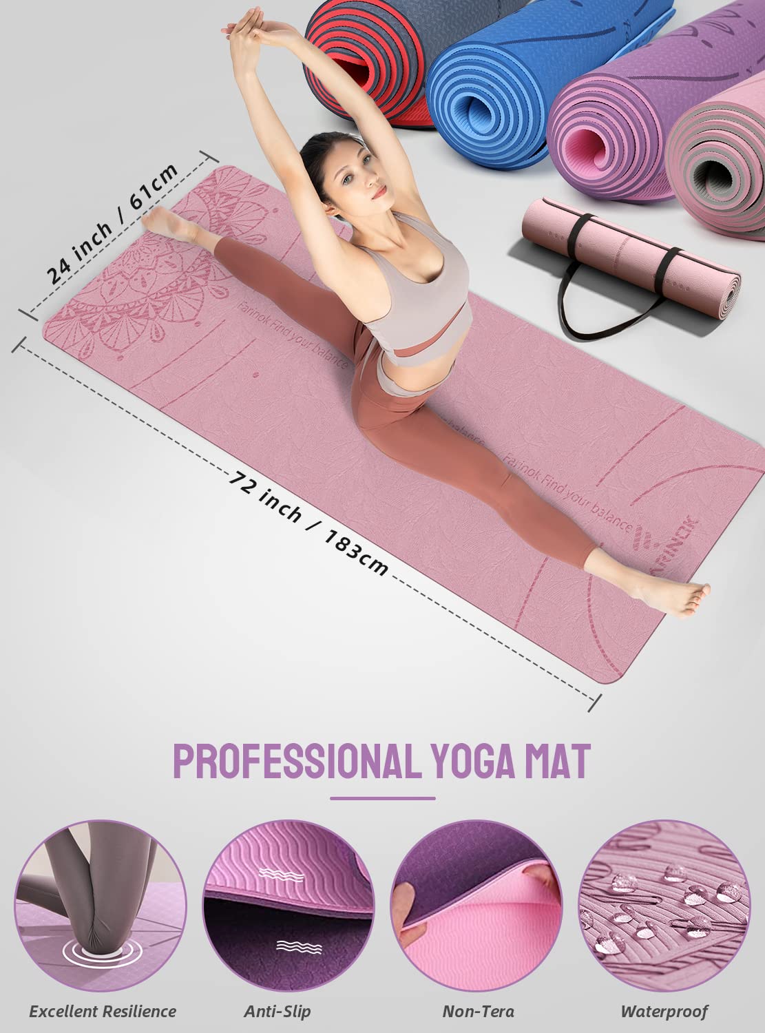 1/3 Yoga Mat Thick, Yoga Kit and Sets for Beginners Include High Density Mat with Multi-loops Strap, Blocks, Booty Resistance Band Set & Door Anchor (9MM, BLUE&RED)