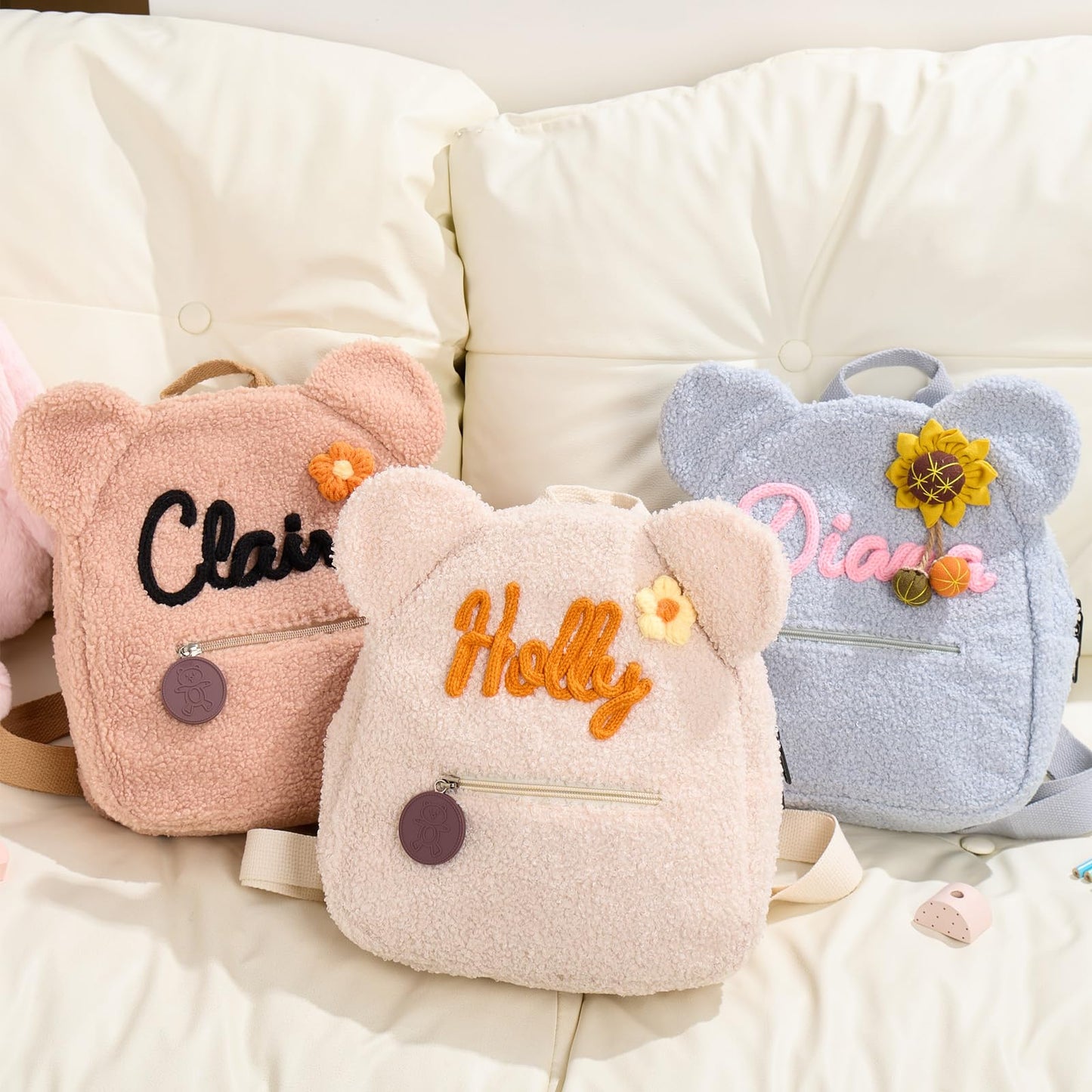 Personalized Embroidered Plush Bear Backpacks with Name, Customed Cartoon Day Care Bags for Boys Girls, Cute Fuzzy Large Capacity Bears Purse Bag for Toddler, Gifts for Couples Easter Birthday
