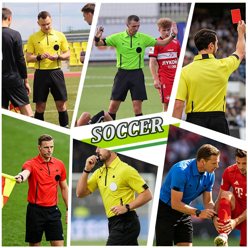 CUTIEHON Soccer Referee Jersey, Short Sleeve Official Pro Referee Shirt, Featuring a Badge Holder & Pockets Yellow