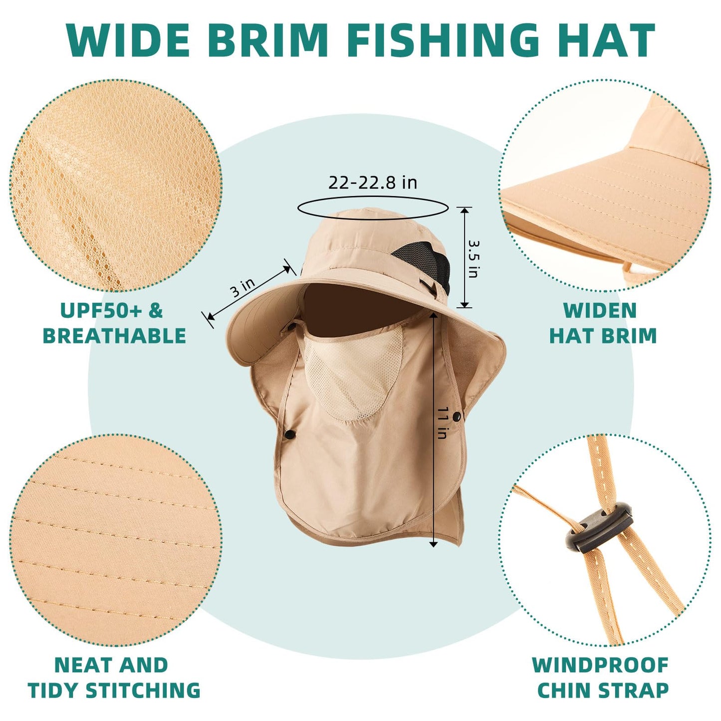 Cuffbow 3 Pcs Sun Hat for Men Women with Neck Flap Breathable Wide Brim Bucket Hat UV Protection UPF 50+ Fishing Hiking(Dark Gray, Gray, Khaki)