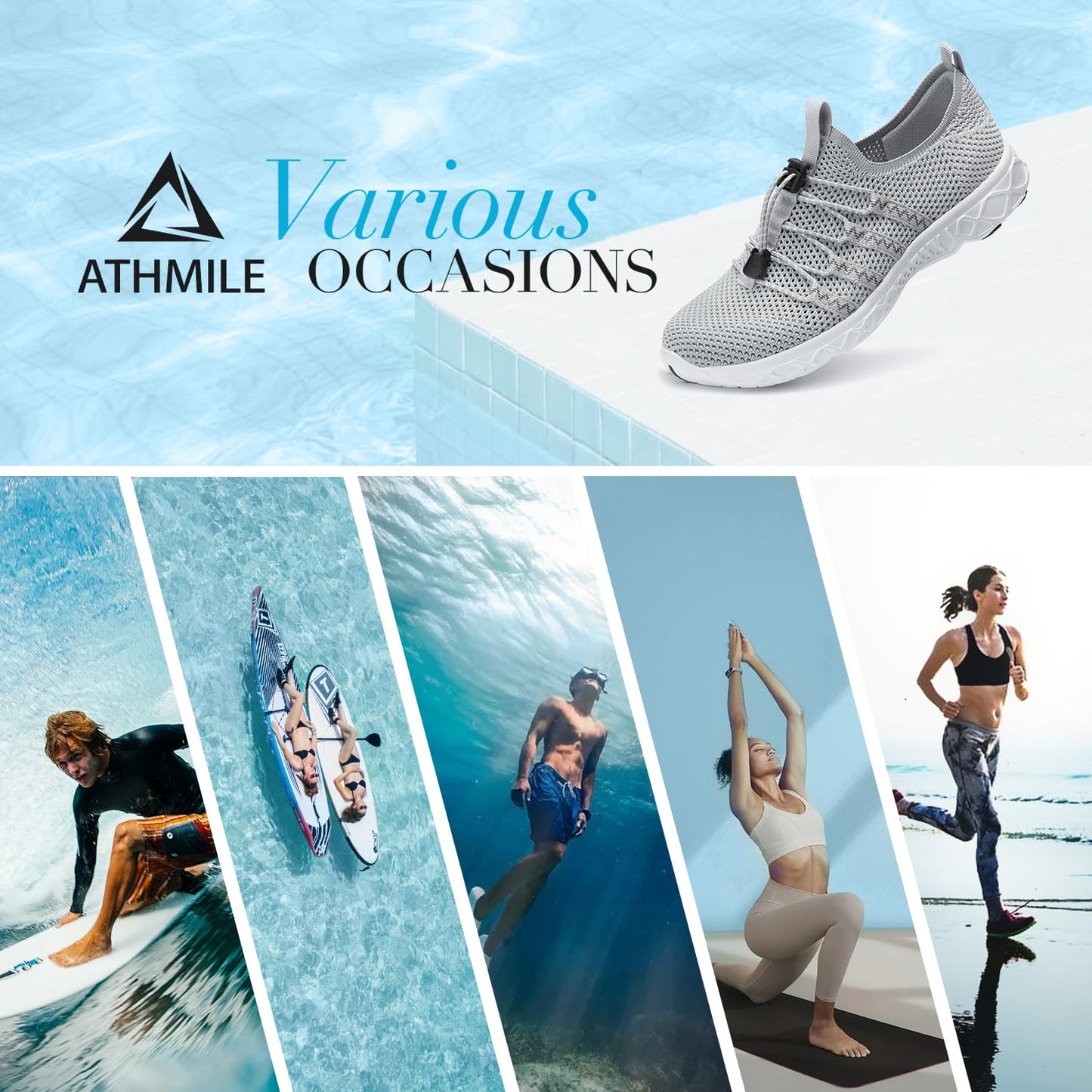 ATHMILE Water Shoes for Men Women Barefoot Hiking Swim River Shoes Adult Lake Pool Aqua Socks Beach Quick Dry for Hiking Surfing Kayaking Sport Accessories Camping Must Haves