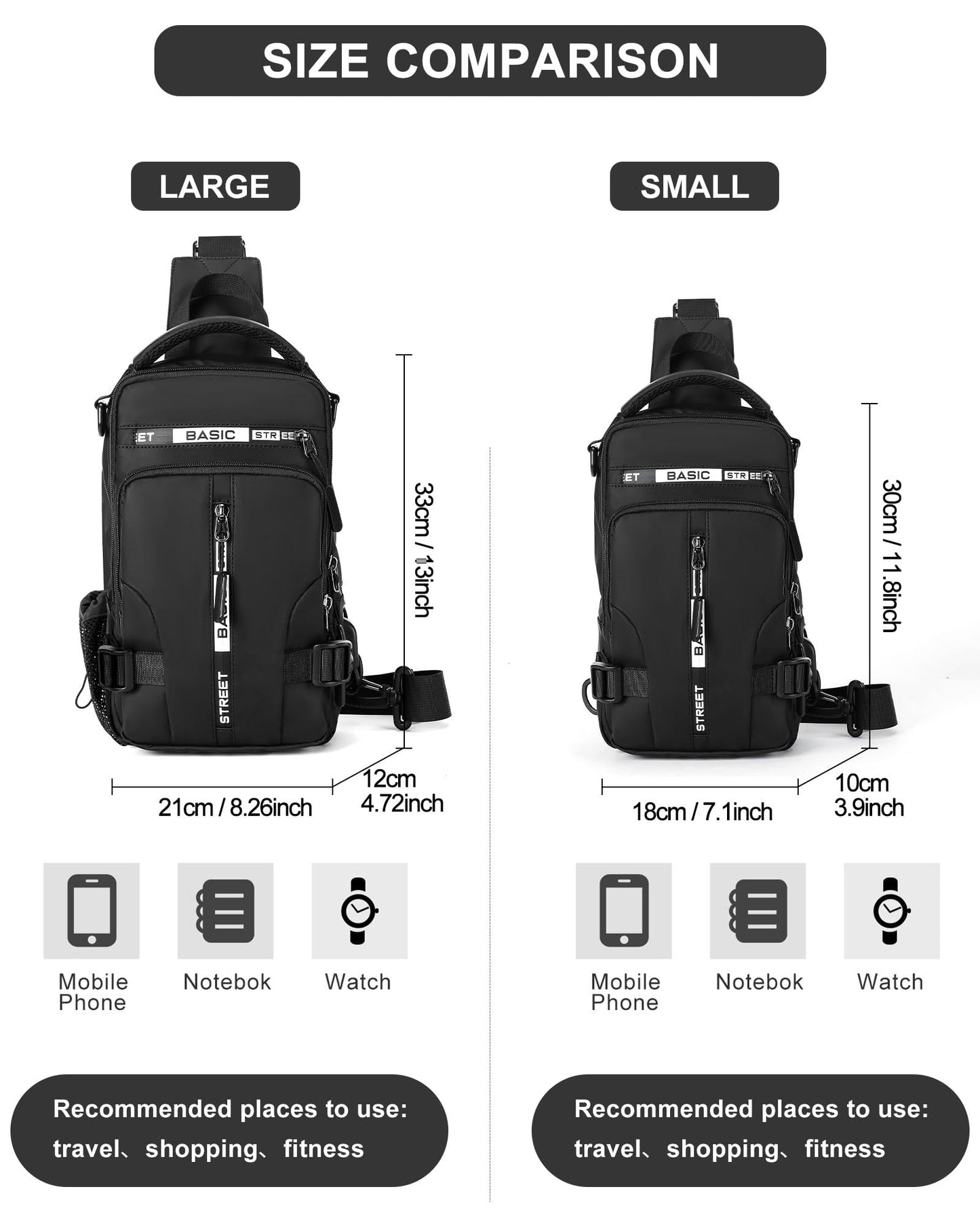 Large Black Sling Bag for Men, Shoulder Messenger Bag for Mens, Anti Theft One Strap Motorcycle Backpack Sling Chest Bag for Casual Hiking Walking Biking Travel Cycling Outdoor Sports
