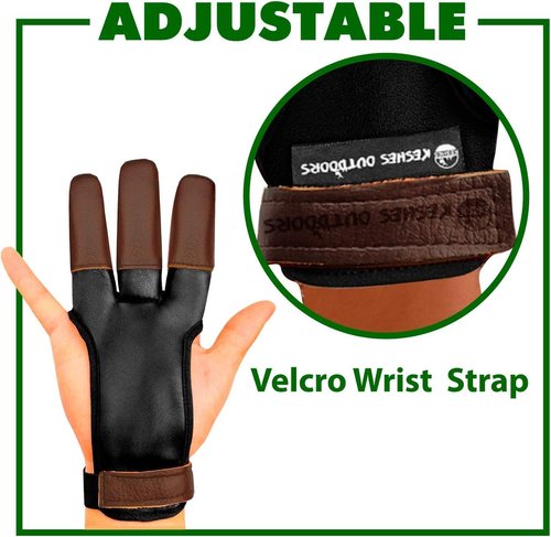 KESHES Archery Glove Three Finger Tab - Durable Leather Finger Protector for Recurve & Longbow Bows - Comfortable Finger Guard for Men, Women, & Youth - Ideal for Archery Hunting & Target Practice