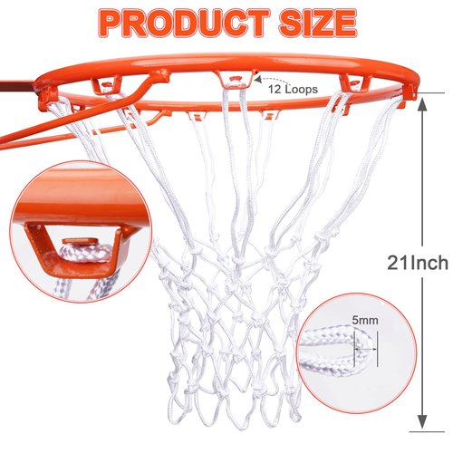 [2 Packs] Sieqioor Professional Basketball Net Replacement Heavy Duty, Durable Basketball Nets in All Weather Anti Whip, Fits Standard Indoor Outdoor Rims 12 Loops (White) with Basketball net Bag