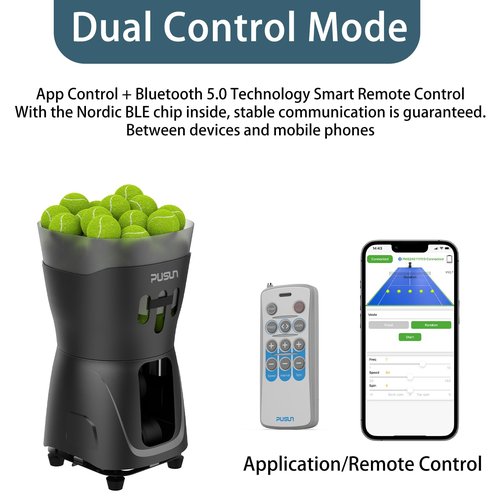 PUSUN PT Mini Pro Tennis Machine - Portable Smart Trainer for Beginners, 65+ Ball Capacity, 3-5H Battery Life, Adjustable Ball Speed & Angle, APP & Remote Control (Black)