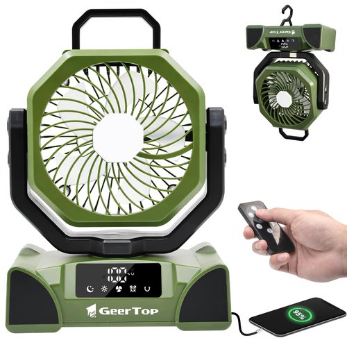 GEERTOP 20000mAh Portable Camping Fan Rechargeable, Battery Operated Tent Fans with LED Lantern for Outdoor Backpacking Travel