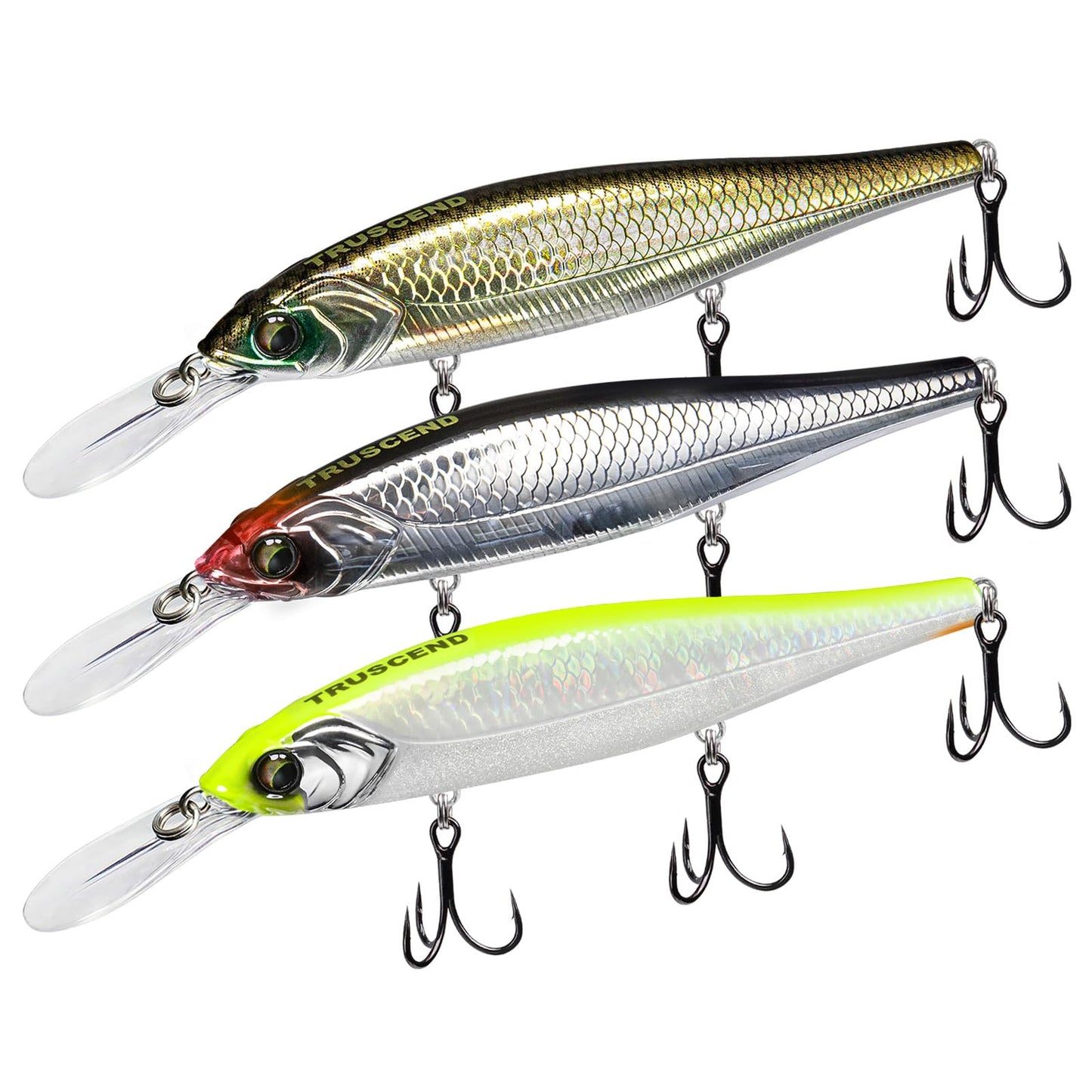 TRUSCEND Suspending Jerkbait Fishing Lures, Precision-Engineered Minnow with Sound, Flash & Irresistible Action, Cast Farther, Glow Brighter and Rattle Louder Jerkbaits for Bass Walleye Pike Catfish