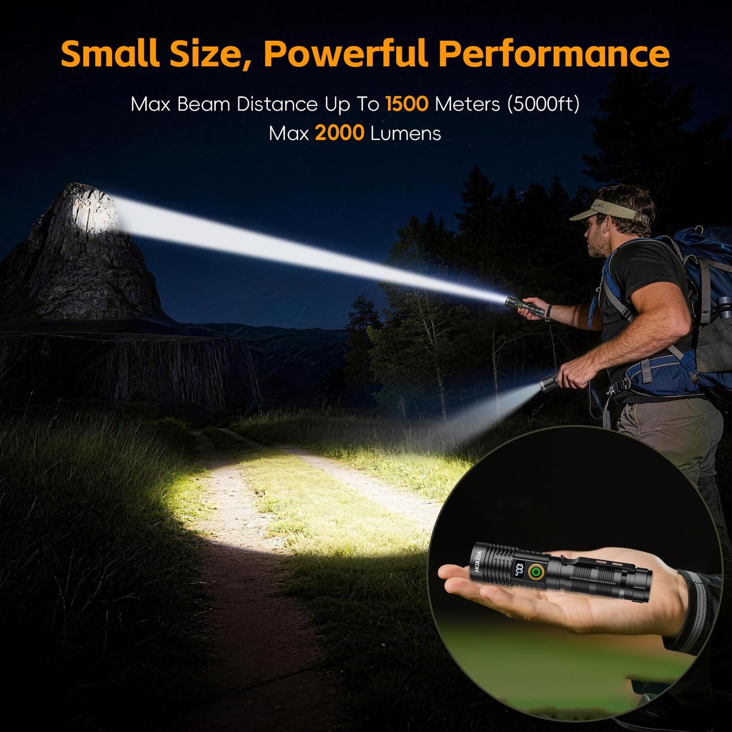 Hoxida Rechargeable Flashlights 2 Pack, 6 Modes Zoomable Powerful Tactical Linternas with LCD Digital Display, Super Bright High Lumens Handheld Magnetic Flashlights for Home Emergencies Camping