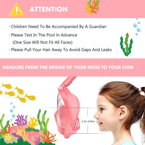 Kids Snorkel Mask Full Face, Snorkeling Gear for Kids 2-14 with Camera Mount, 180 Degree Panoramic View Snorkeling Set Anti-Fog Anti-Leak (Blue+Pink)