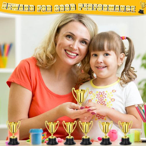 Fumete 60 Pack Mini Trophies for Kids 3. 4 Inch Plastic Golden Award Trophies Prize for Sports, Party Favors, Kids Classroom School Rewards, Competition or Celebration Awards, Sports Tournament