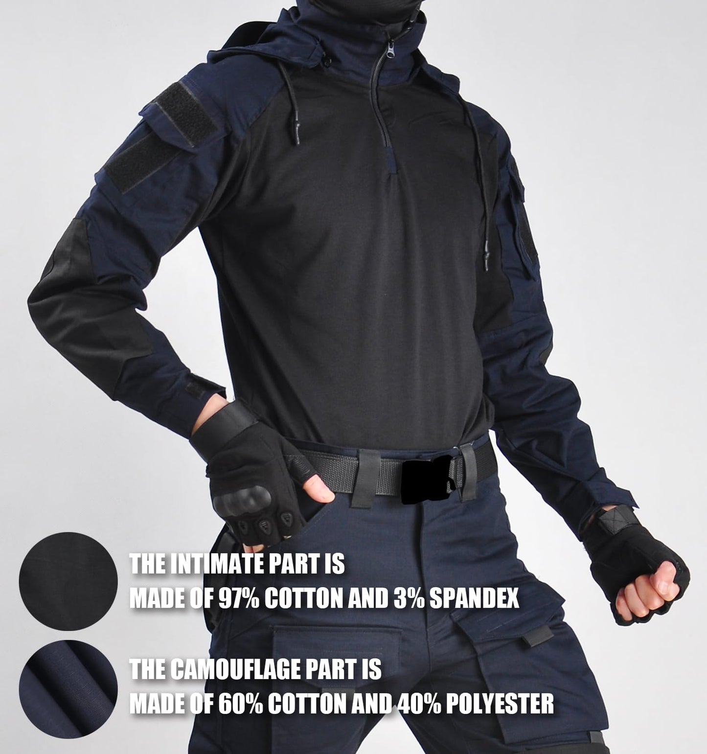 TACTICS ARMOR Tactical Shirt Men's Combat Shirt Tactical Military Camo Long Sleeve Suitable for Airsoft Paintball with Elbow Pads and Pockets