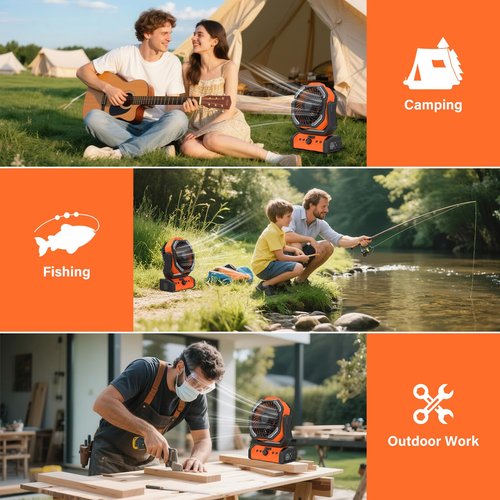 Wifen Camping Fan with Remote & Timer - 20000mAh Dual-Blade Rechargeable Fan, Auto Oscillation, 270° Pivot Hook for Hurricane Emergency, Power Outage, Garage, Patio, RV Travel, Outdoor