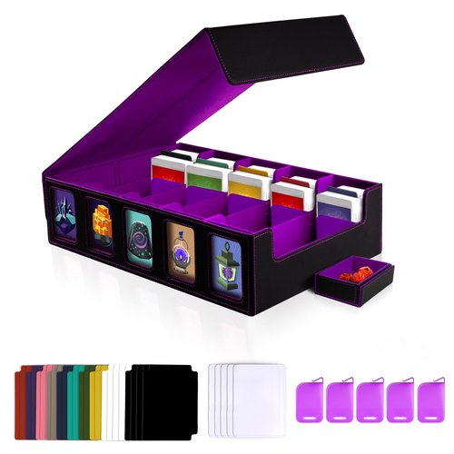 Mosa bear Card Storage Box with Commander Display 5-Row Deck Case with Removable Lid 3900+ Card Deck Box for MTG TCG Sports Card, 5 Toploaders, 5 Stoppers, 30 Dividers,1 Dice Tray