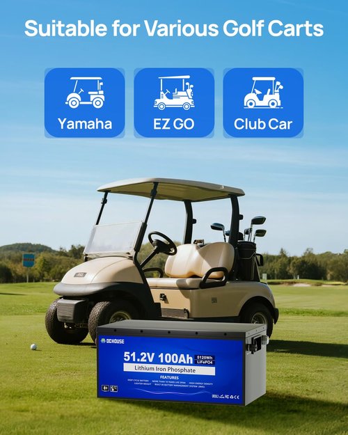 DC HOUSE Metal Case 48V 100Ah Pro Lithium Golf Cart Battery, 200A BMS Lifepo4 Battery with 48V 18A Charger, Bluetooth Mobile APP & LCD Monitor, Peak Current 700A