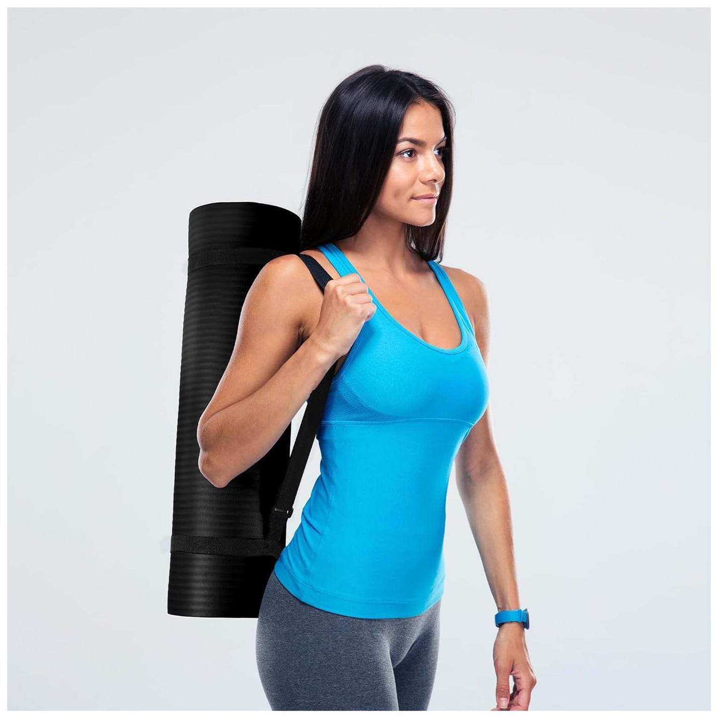 BalanceFrom Fitness GoYoga All Purpose 71x24 Inch Extra Thick 1/2 Inch Anti Tear High Density Slip Resistant Exercise Yoga Mat w/Carrying Strap, Black