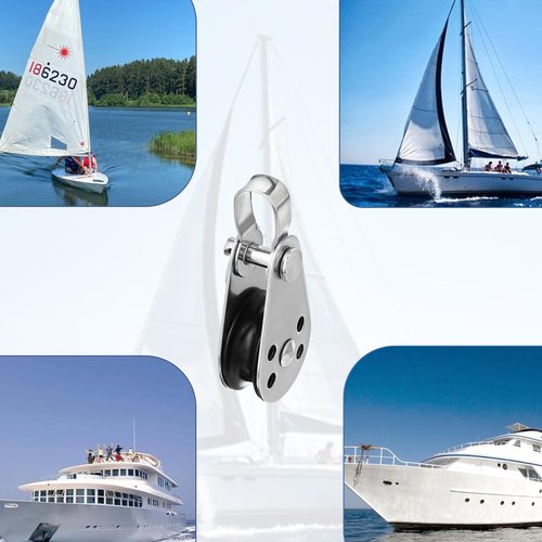 4 PCS Stainless Steel Nylon Marine Pulley, Small Pulleys for Rope Runner, Kayak Pulley Block Rope Single Pulleys Bearing Block Ropes Runner for Sailboats Yachts Ship Suitable for 0.08" to 0.32" Ropes