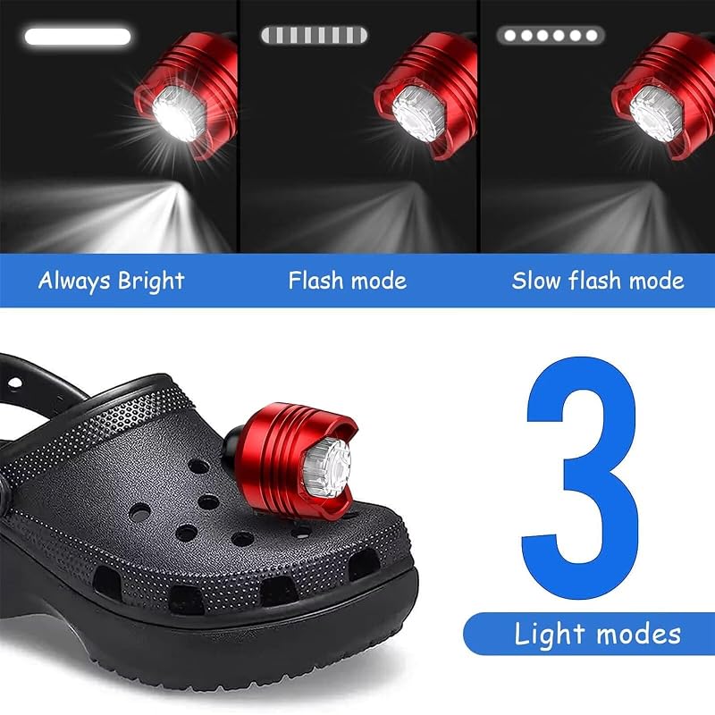 Rechargeable Clog Headlights for Shoes - 2 Pack, Red, 3 Light Modes for Dog Walking, Camping, Running