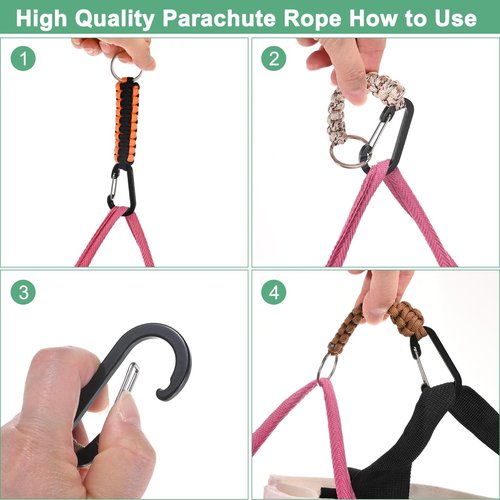 M METERXITY 3-Pack Braided Paracord Keychain with Clips, 6.7 Inch Paracord Lanyard Clips Durable Hanger Hook for Backpacks Water Bottle for Camping/Hiking/Fishing/Traveling [Black]