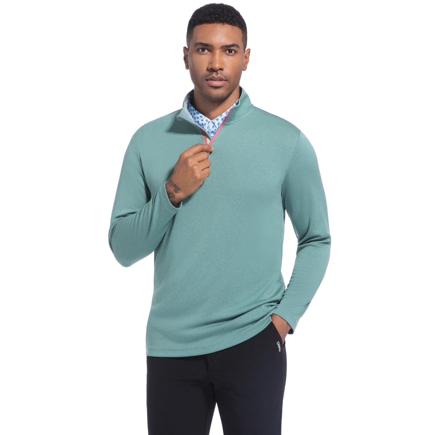 FT FENTENG Quarter Zip Pullover Men Performance, Moisture Wicking Heather Golf Pullovers Sports 1/4 Zip Pullover Mens Sweatshirt, L