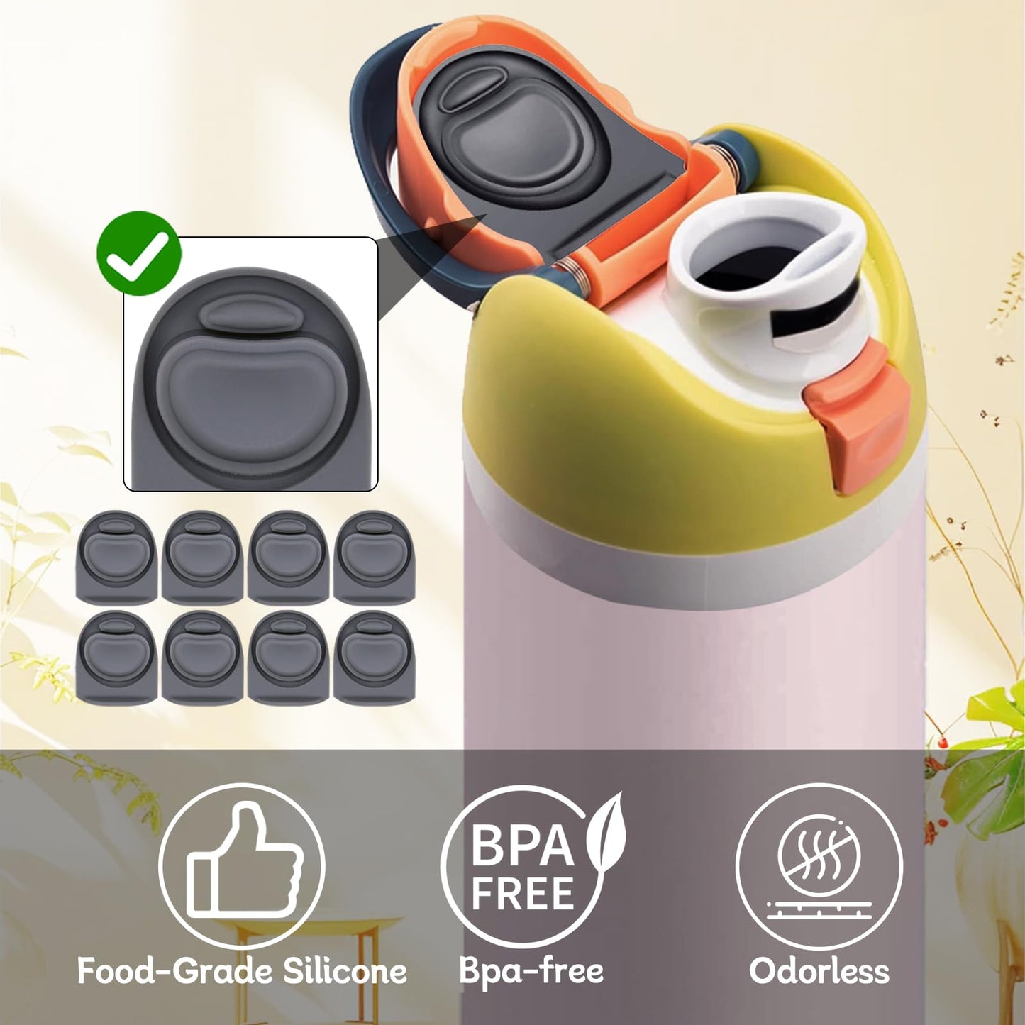 BMSQOFD 8 Pcs Replacement Rubber Seal Stopper Compatible with Owala FreeSip,Water Bottle Top Gasket Lid for Owala 16/19/24/32/40oz Bottle Mouth Cap Silicone Stoppers Parts Insert Accessories 8AB-U2