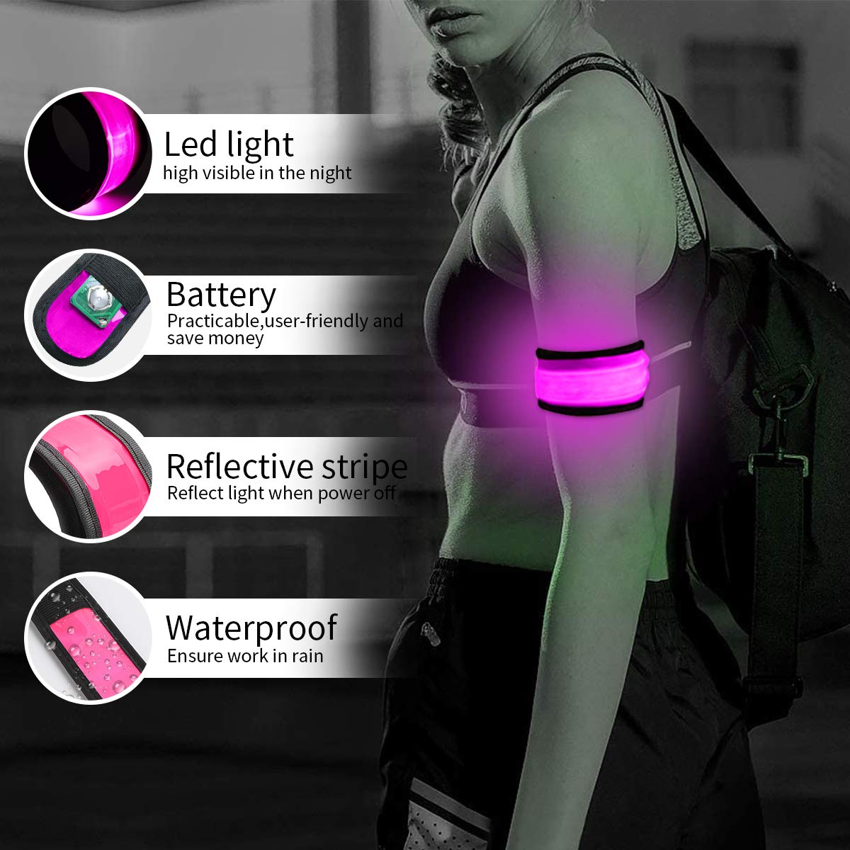 LOBKIN Safety Bracelets, LED Slap Armband Kids Camping Walking at Night Safe LED Light Wrist Light Reflective Belt, Magic Band Running Lights for Runners