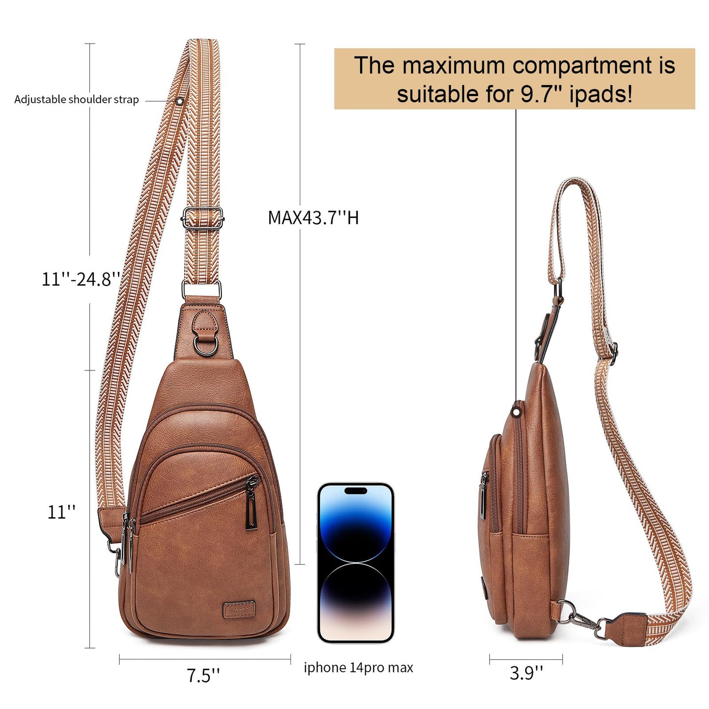 TFKGS Sling Bag Crossbody Bags for Women Fanny Packs Cross Body Bag for Woman Travel Sling Backpack Leather Anti Theft Crossbody Purses Handbags Brown