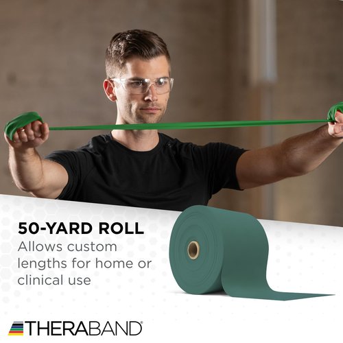 THERABAND Resistance Bands, 50 Yard Roll Professional Latex Elastic Band For Upper & Lower Body & Core Exercise, Physical Therapy, Pilates, At-Home Workout, & Rehab, Green, Heavy, Level 4