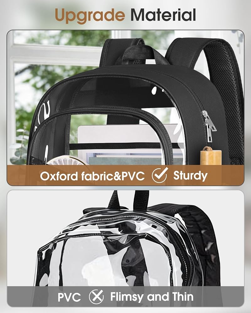 XL Black Clear Backpack - Heavy Duty PVC Bookbag with Reinforced Straps (Xl-black+X-Large)
