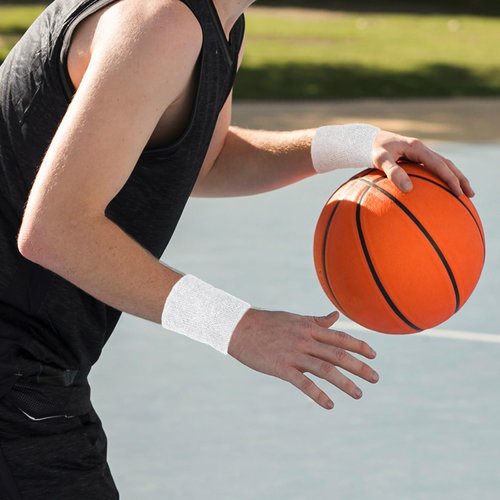 Qianyu 6 PCS Sports Wristbands, Tennis Sweatbands Absorbent Gymnastics Sweat Band Elastic Athletic Wrist Bands Breathable 3 Inch Wristband for Basketball Football Running Working Out Men Women
