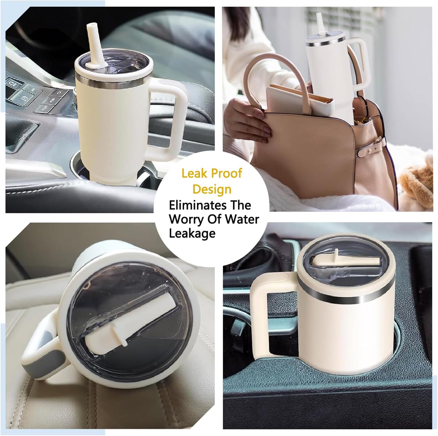 Aooiiysd 2 Pack Stanley Lid Replacement 40 oz, with Leak Proof and Flip Straw Lid, Stanley Cup Accessories, for Stanley Quencher H2.0 40 oz Tumbler (Only), BPA Free (Milk White)