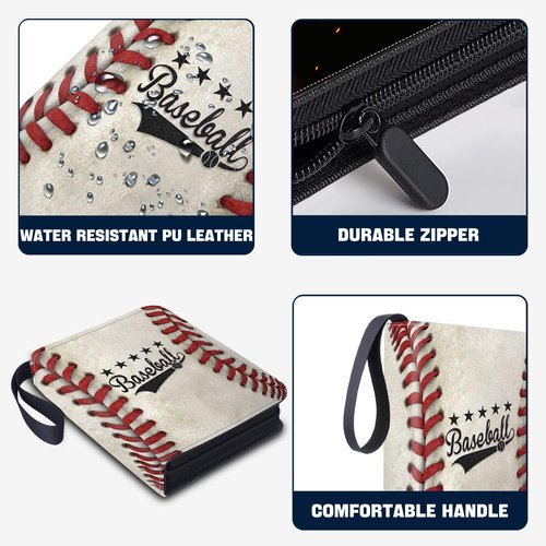 LOMONEH 9 Pocket Baseball Card Binder, 900 Pockets Card Collection Binder with 50 Card Sleeves, 3 Ring Trading Card Binder with Zipper for Baseball & Sports Cards