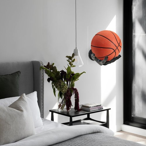 LOCZAR Basketball Holder Wall Mount 2 Piece Set, Men's Room Decoration Game Room Ball Wall Decoration Men's Basketball Gifts, Basketball Stand Wall Mount, Boys Room Sports Decor(Black)